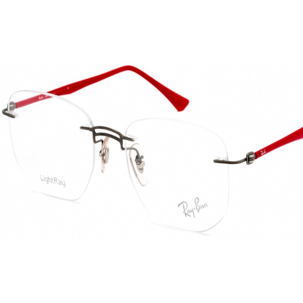 New Ray-Ban Frames Lightray Rimless Glasses Unisex Gunmetal Red Rb 8757 1192 53